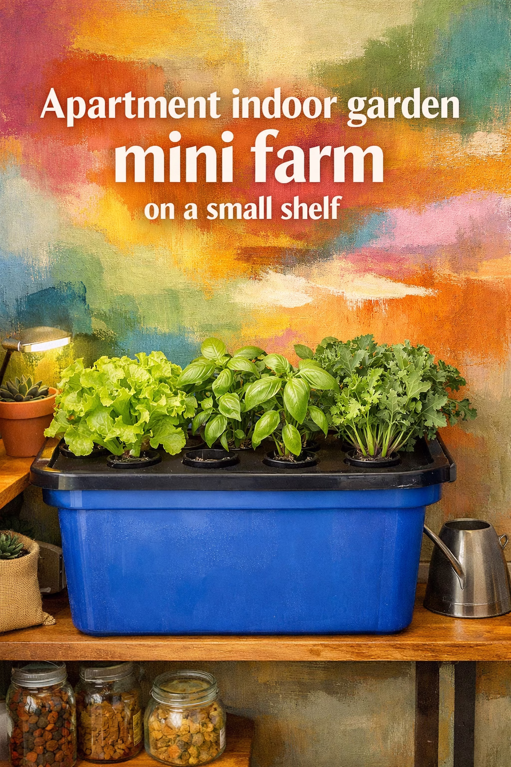 Apartment indoor garden mini farm on a small shelf