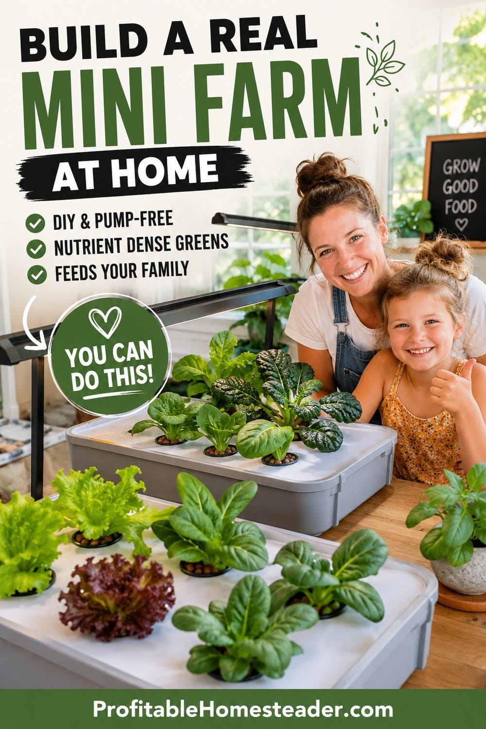 A mother and daughter building a productive indoor mini farm
