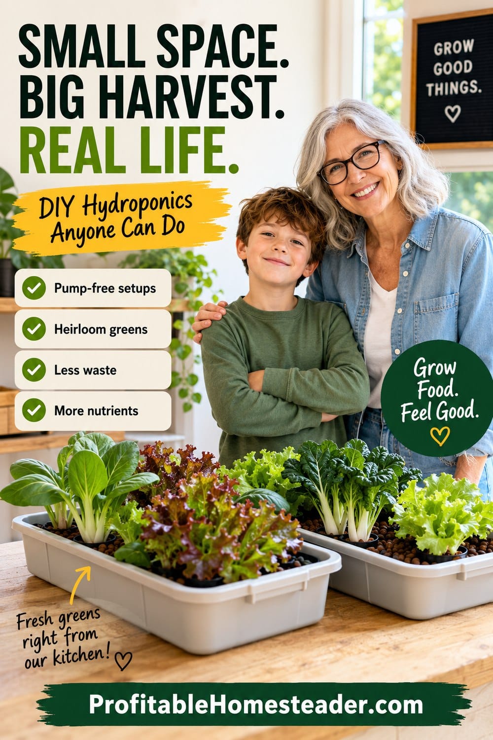 A family growing food together with a simple hydroponic system